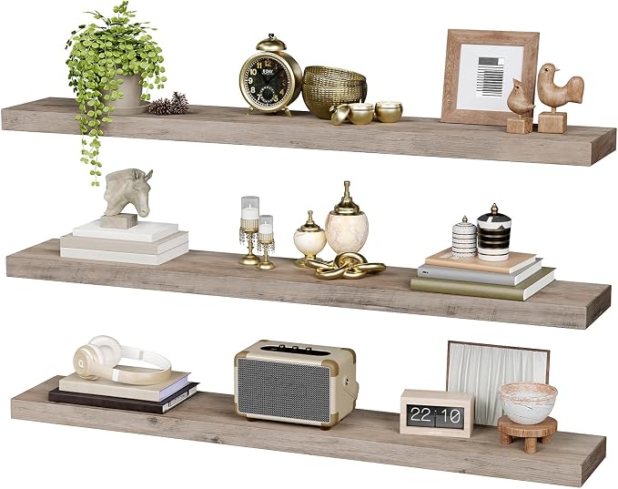RALGEND Floating Shelves for Wall, 47.2" Large Grey Wall Shelf Set of 3 - Image 9