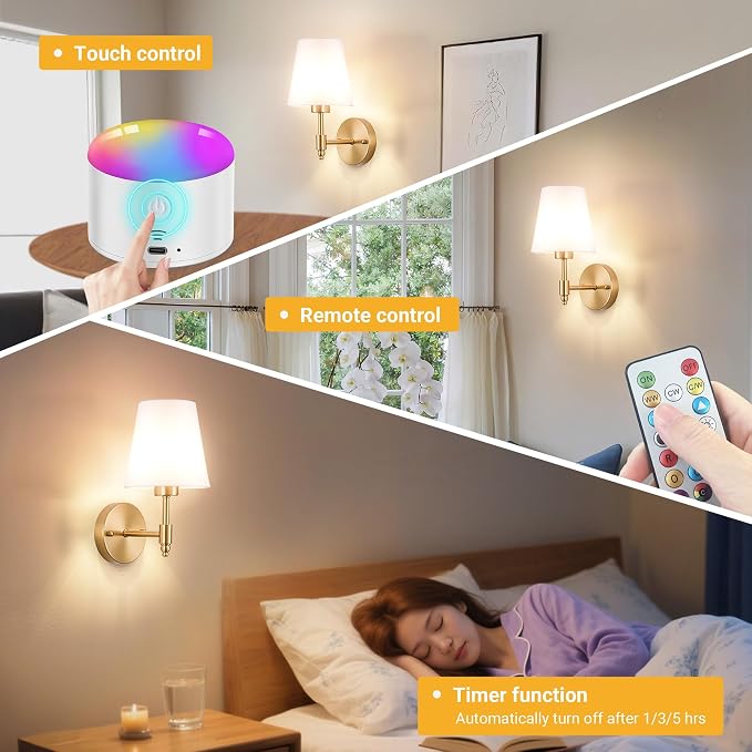 YHCDLAMP Battery Operated Wall Sconces Set of Two, Rechargeable Wireless Wall - Image 7