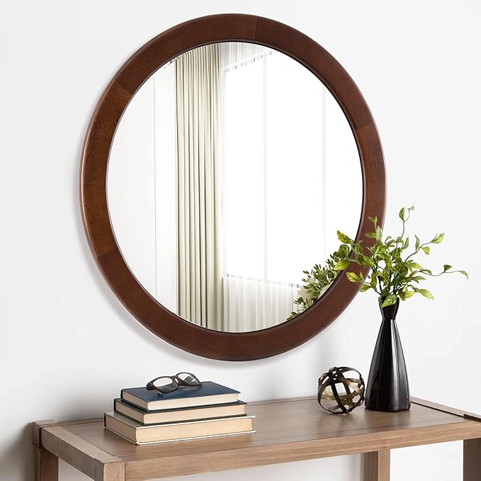 CULER Round Mirrors 30 Inch, Wood Vanity Wall Rustic Mirror - Image 4
