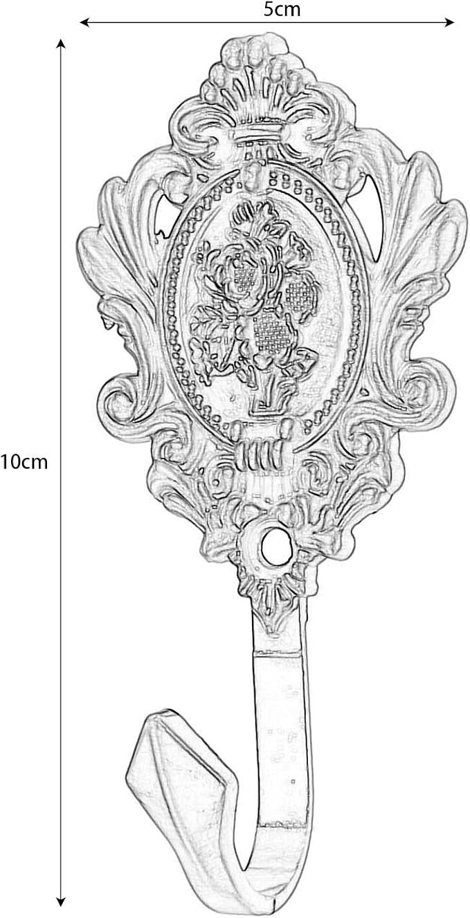 2Pcs Curtain Tiebacks Hook Vintage Bronze Rose Pattern Carved Wall Hooks Key - Image 4