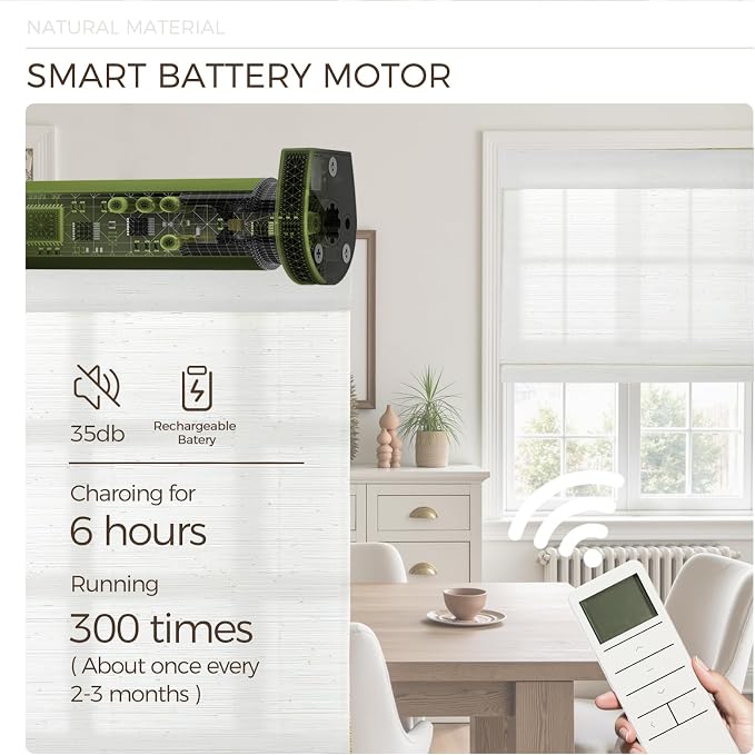 TWOPAGES Natural Woven Motorized Roman Shades, Custom Remote Control Bamboo - Image 4