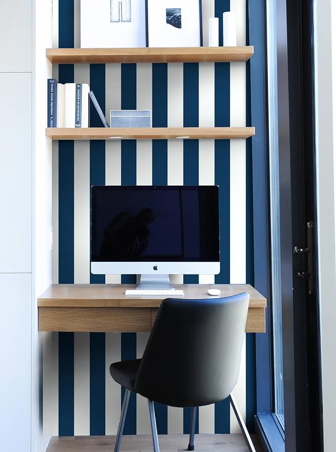 Guvana 118"x17.7" Blue and White Striped Contact Paper Navy Blue Peel and Stick - Image 4