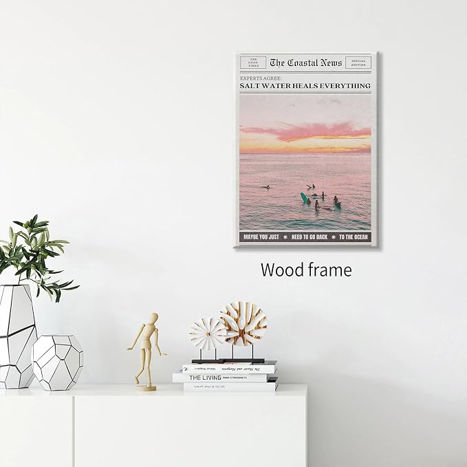 Pink Beach Newspaper Posters Vintage Fashion Coastal Girl Surf Wall Art 08x10 - Image 3