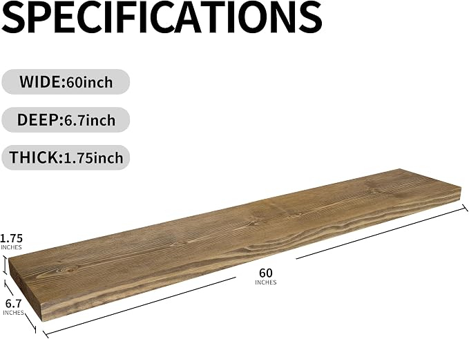 BGMG Wood Floating Shelves for Wall 60 inch Set of 2, Dark Walnut Floating - Image 3