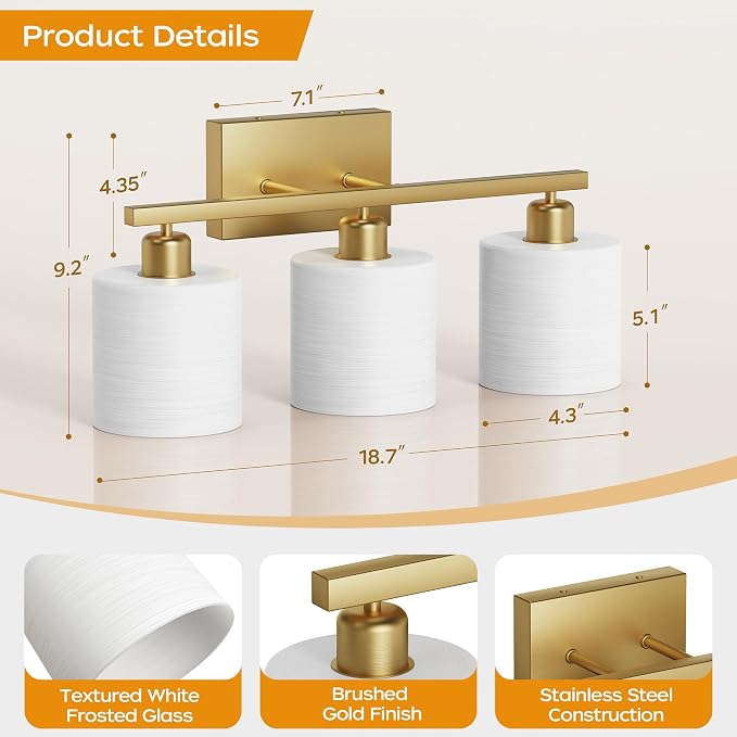 PARTPHONER Bathroom Light Fixtures, Bathroom Lighting Fixtures Over Mirror - Image 3