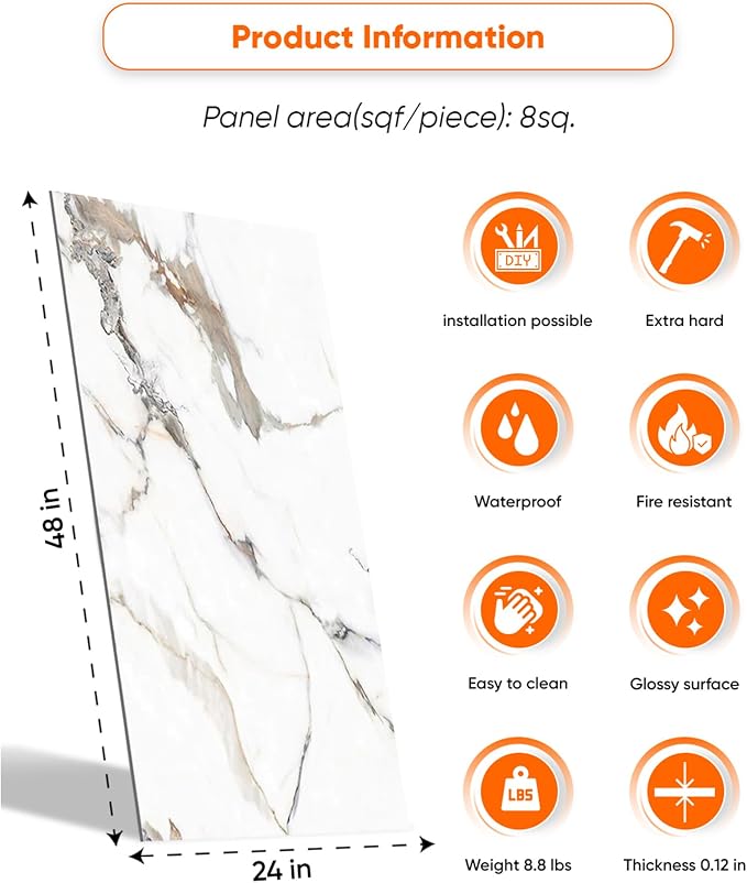 IZODEKOR 4 Pcs 24"x48" PVC Marble Wall Panels - Image 2