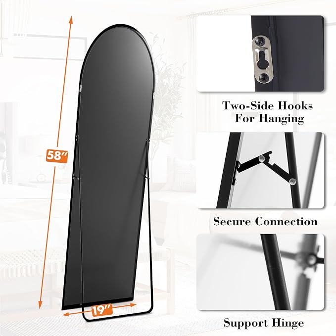 Sweetcrispy 58"x19" Arched Full Length Mirror, Leaning or Standing Full Body - Image 5