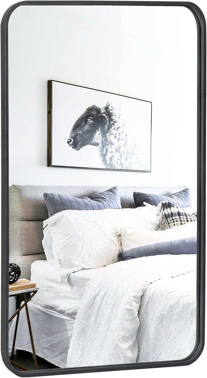 ZenStyle Black Metal Framed Rectangular Wall Mirror 24" x 36" Bathroom Mirror by ZenStyle