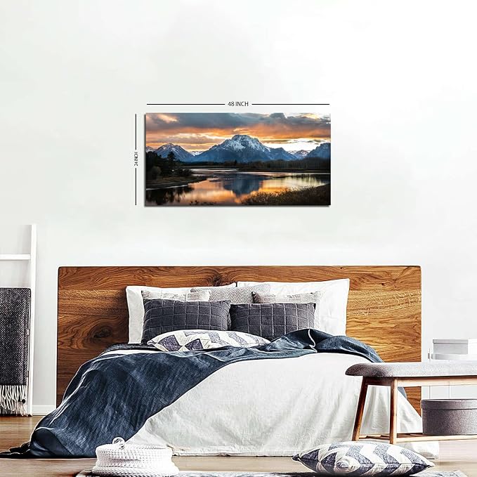 Grand Teton Mountain Wall Art National Park Posters Sunset Oxbow Bend Scenery - Image 2