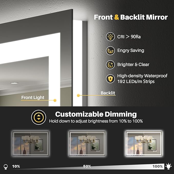 Briivue 28x36 Inch LED Bathroom Mirror - Image 3