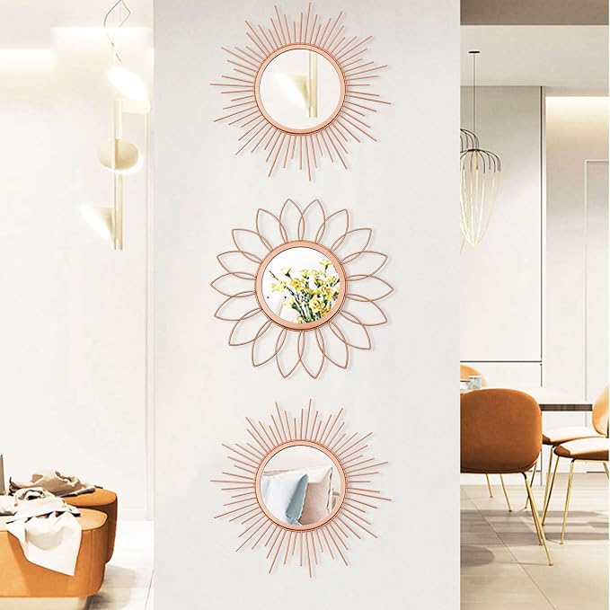 3 Pack Metal Mirrors for Wall Sunburst Wall Mirrors Home Décor Decorative - Image 5