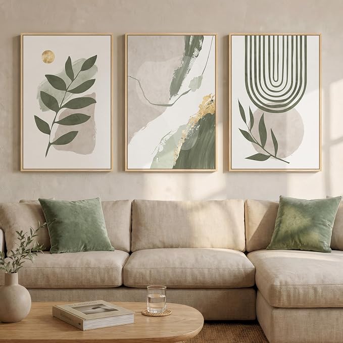 3 Piece Large Framed Abstract Boho Wall Art by MXART