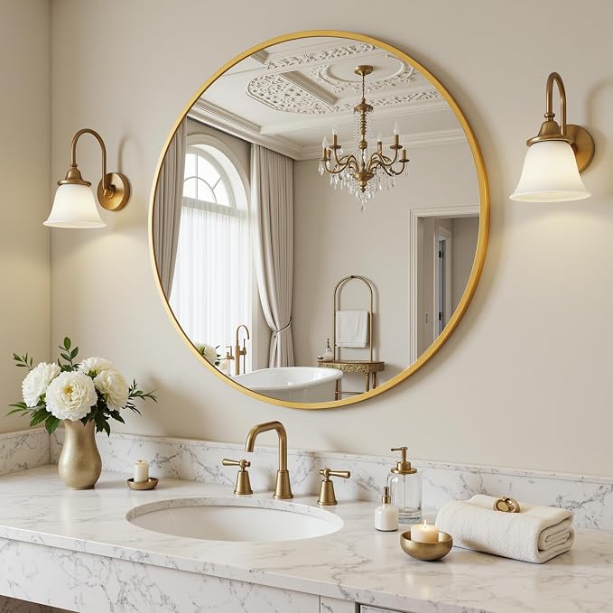 Antok 20 Inch Round Mirror for Wall, Round Bathroom Mirror, Circle Wall Mirrors - Image 2