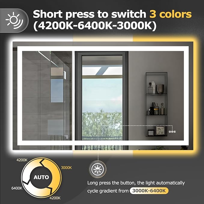 Hivone 60X36 LED Bathroom Mirror - Image 3