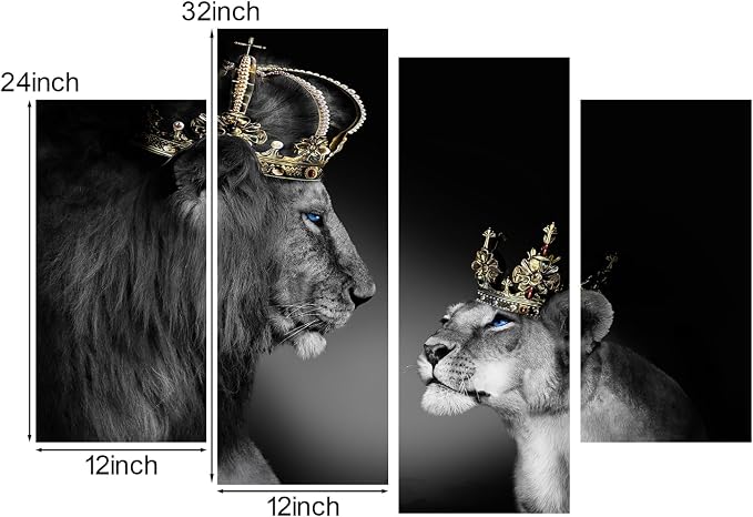 Large 4 Panel Wall Decor The Lion King and Queen - Image 2