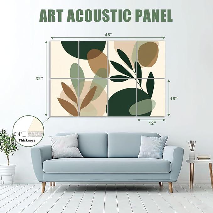 8 Pack Art Acoustic Panels Sound Absorbing Boho Botanical Leaf Orange Green - Image 2
