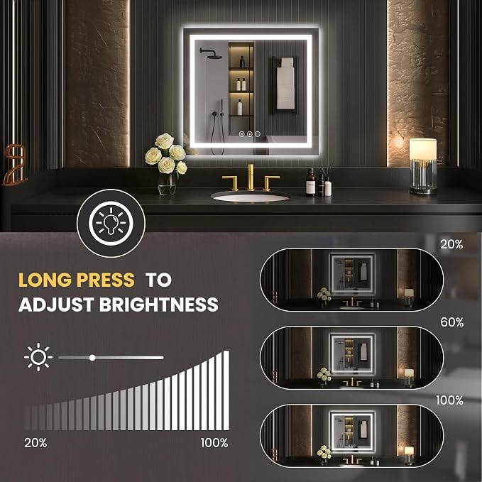 LOAAO 30"X30" LED Mirror for Bathroom, Lighted Bathroom Mirror - Image 3