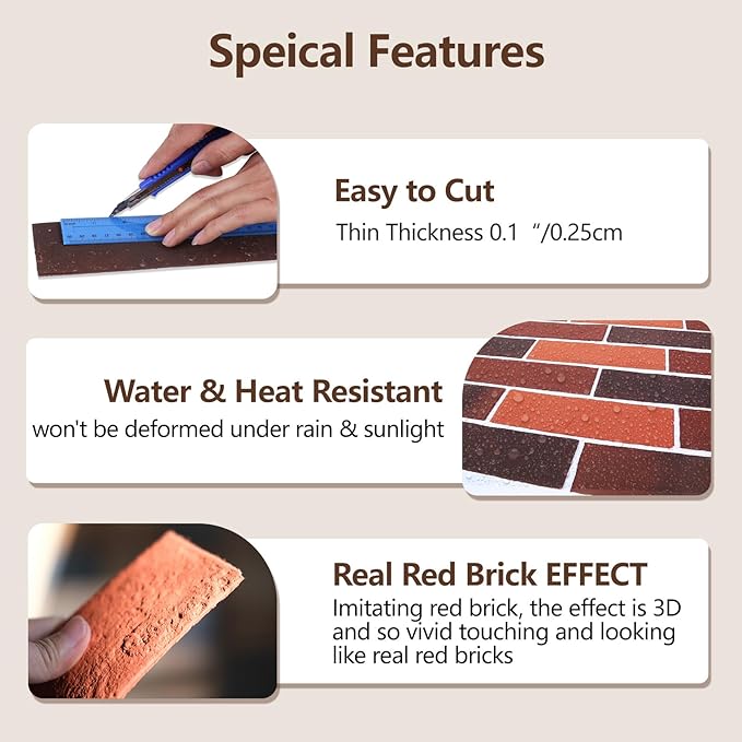 76pcs Red Thin Brick Veneers, Curlable Red Brick Tiles, DIY Accent Walls - Image 5