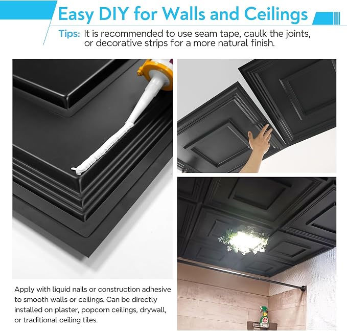 STICKGOO Black Drop Ceiling Tile 2ft x 2ft, Ceiling Panel High-Grade PVC - Image 4
