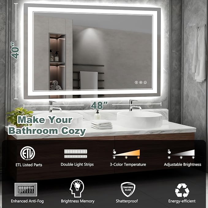 48x40 Inch LED Bathroom Mirror - Image 2