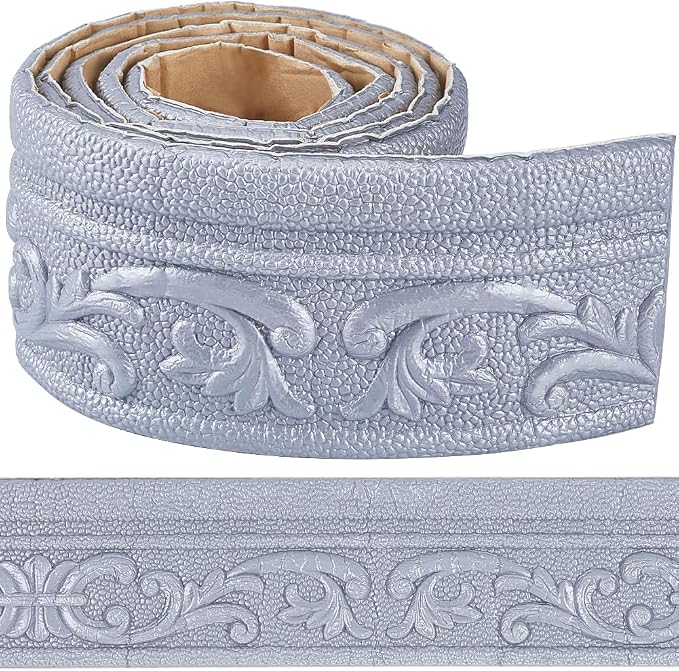 CRASPIRE 82 x 3 Crown Molding Peel and Stick 3D Flexible Foam Wall Trim Silver by CRASPIRE