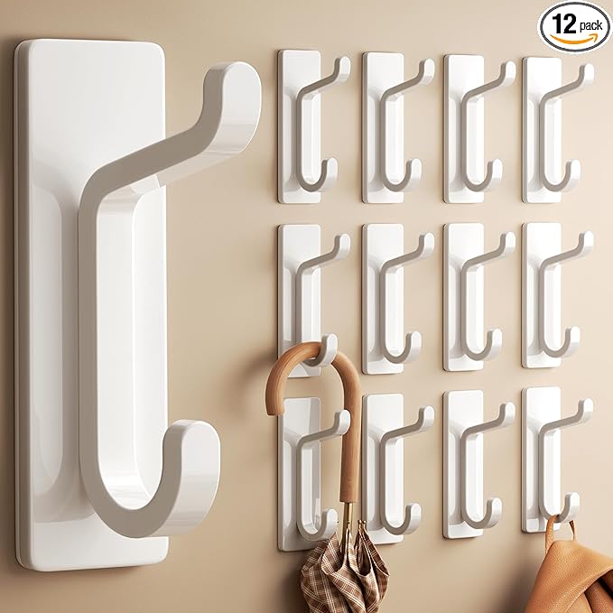 pickpiff 12 Pack Wall Hooks for Coat and Towel: 13LB Strong Adhesive Door by pickpiff