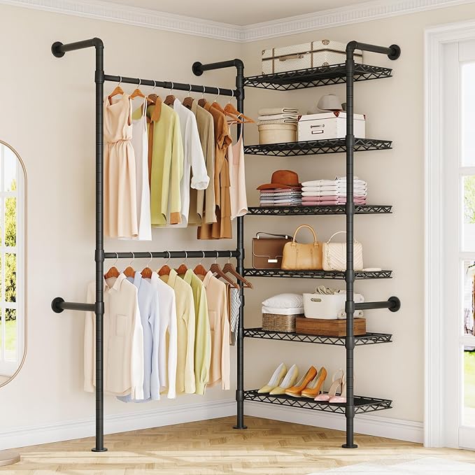 L2 Wall Mounted Closet System, Industrial Pipe Clothing Rack Clothes Racks by ONBRILL