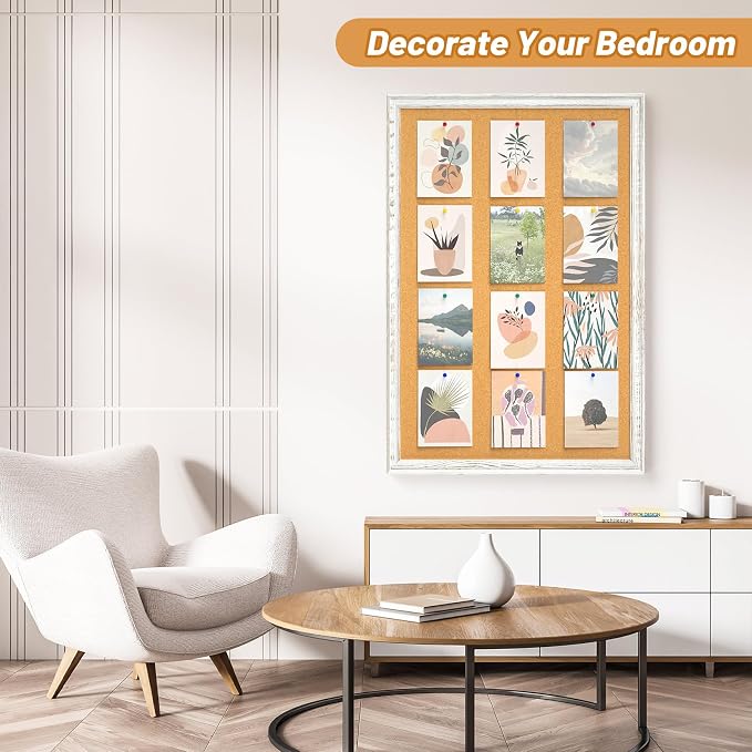 White Cork Board for Wall, 36 x 24 inches Decorative Bulletin Board, Rustic - Image 7