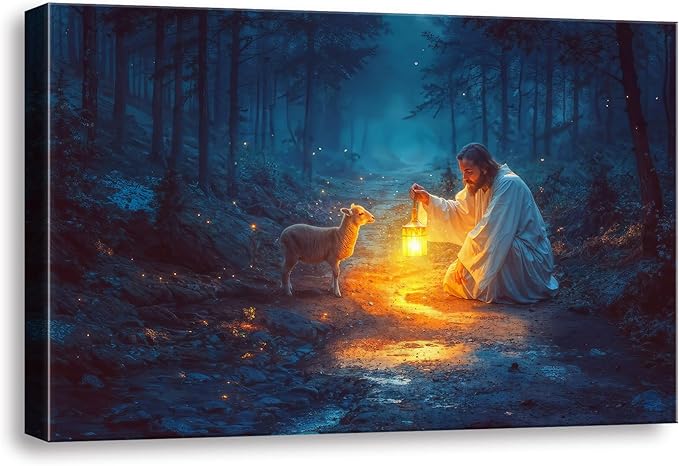 Christian wall art decor for prayer room, Jesus and Lamb canvas Wall decor by Ploceinywallart
