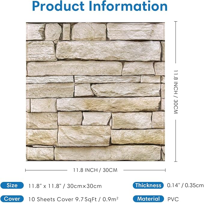 COMSTICKC 3D Peel and Stick Faux Stone Wall Sticker, Ultra-Light Thin PVC Rock - Image 5