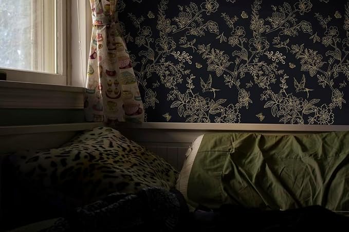 Froluya Black and Gold Wallpaper Peel and Stick Wallpaper 17.7"x590.5" Vintage - Image 3