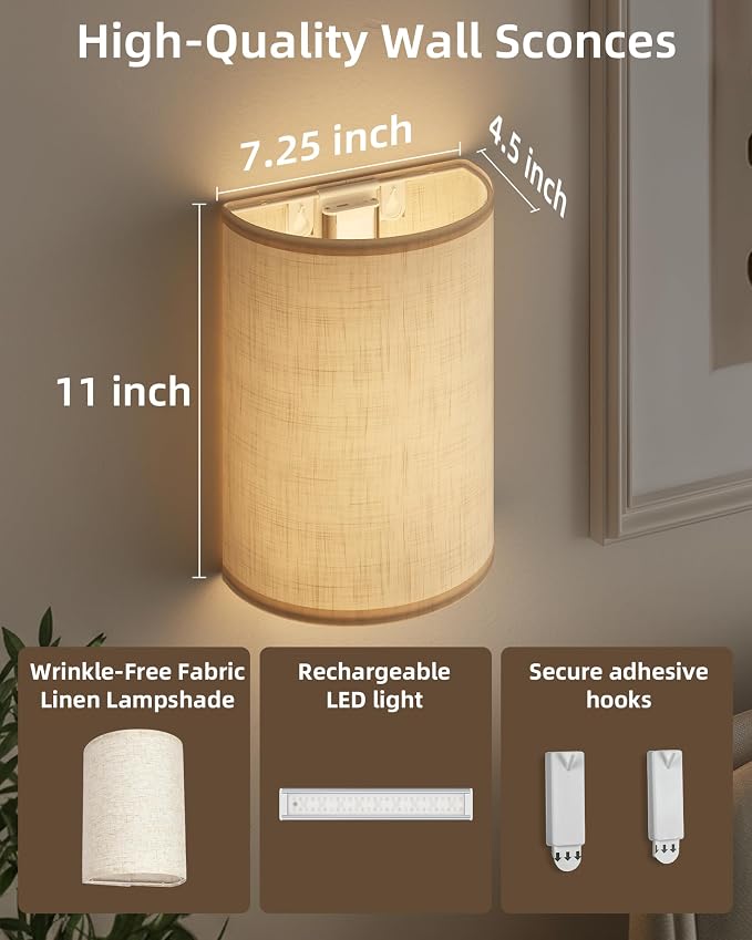EZVALO Battery Operated Wall Sconce, Rechargeable Wall Sconces Set of Two - Image 7