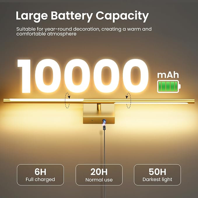 Battery Operated Wall Sconces Set of Two, 10000mAh Rechargeable Wall Lights - Image 3