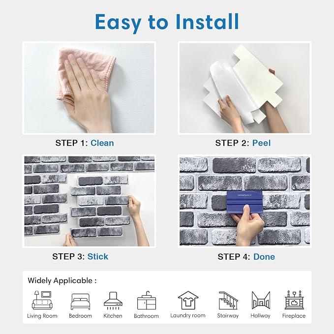 COMSTICKC 3D Gray Brick Wall Panels, Peel and Stick Brick Tiles, Small Size - Image 8