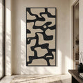 Large Framed Neutral Abstract Wall Art, Vertical Black Beige Geometric Canvas by Cuspin