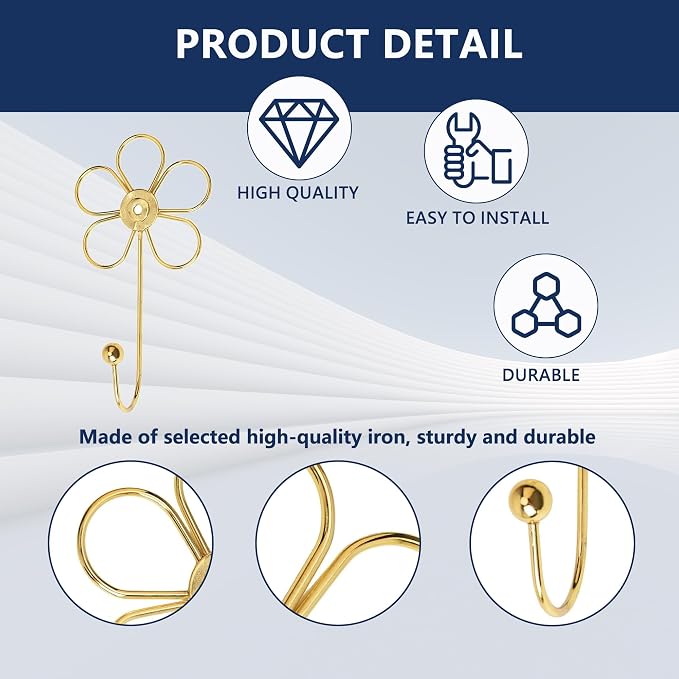 4 Pcs Heavy Duty Decorative Wall Hooks, Creative Flower Shaped Wall Mounted Hook - Image 3