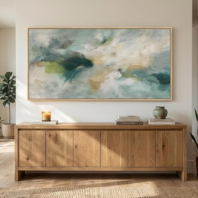 Extra Large Framed Sage Green Abstract Wall Art - Image 3