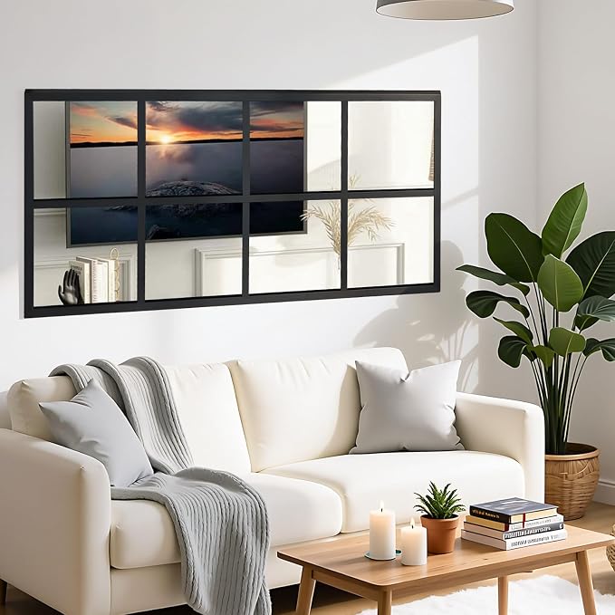 DUMOS Wall Mirror 16" x 32", Rectangle Window Pane Decorative Mirror, Metal - Image 8