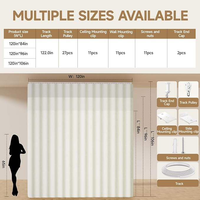 Room Divider Ceiling Curtains W/Flexible Track Sets, inch Extra Long Blackout - Image 6