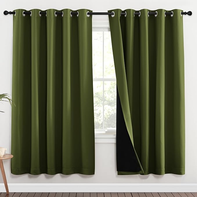 NICETOWN 100% Blackout Window Curtain Panels, Olive Green, 2 Pieces, 70-inch by NICETOWN