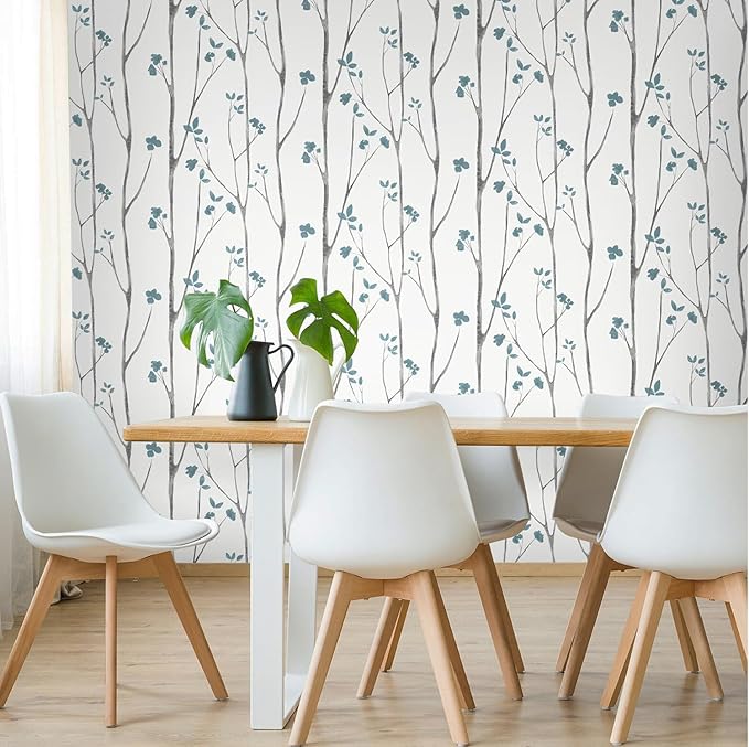 Timeet 16."x393.7"Blue Wallpaper Peel and Stick Wallpaper Leaf Wallpaper Floral - Image 4