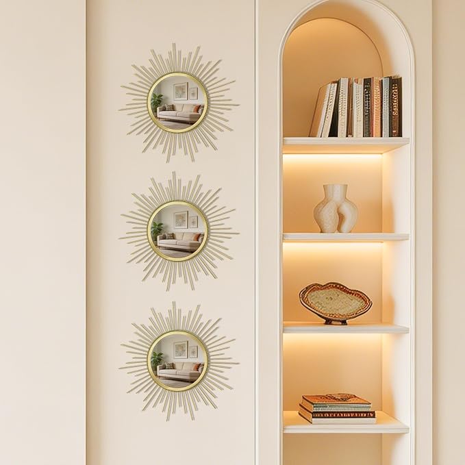3 Set Gold Sunburst Mirrors for Wall Decorative Metal Mirrors Small Mirror Sets - Image 6