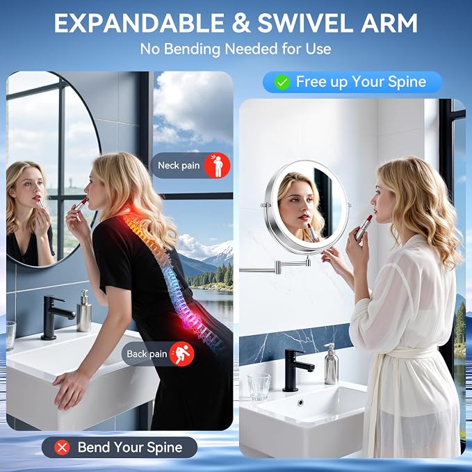 10'' 30X/1X Wall Mounted Lighted Makeup Mirror, 5000mAh Rechargeable - Image 9