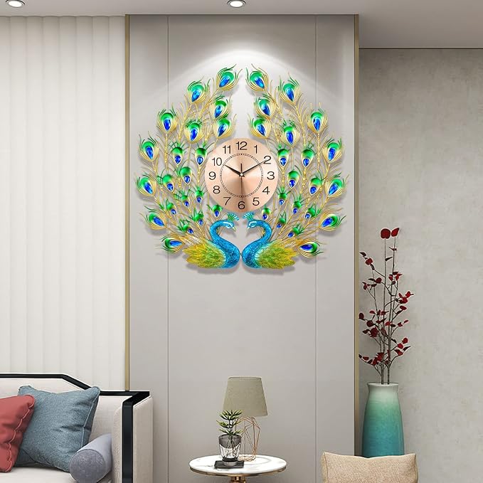 Large Peacock Wall Clock Silent Non-Ticking, 3D Creative Luxury Decorative Wall - Image 4