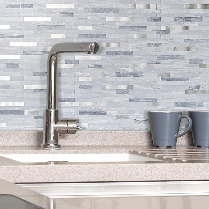 AULIGET 20 Sheets Faux Stone Peel and Stick Backsplash, Light Grey Marble Look - Image 7