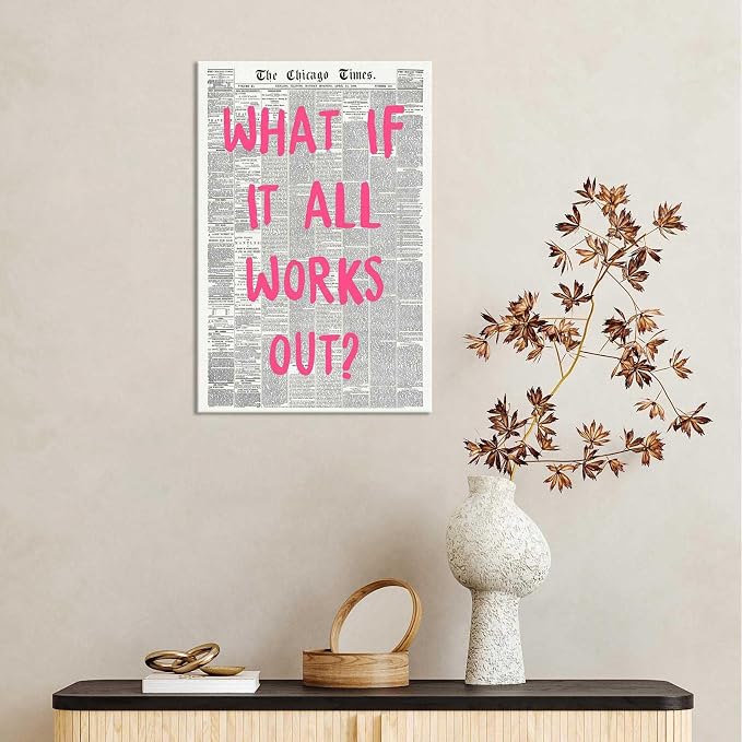 Drimiler What If It All Works Out Poster Retro Newspaper Pink Font Canvas Wall - Image 7
