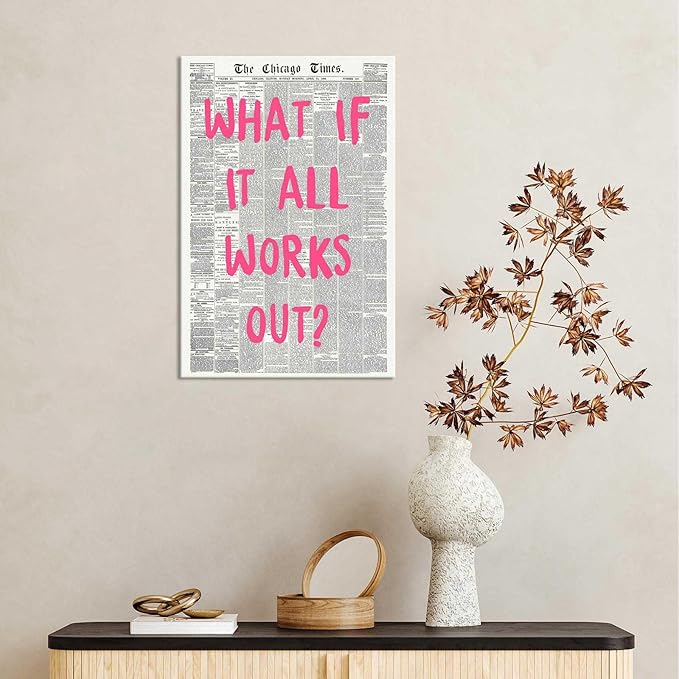Drimiler What If It All Works Out Poster Retro Newspaper Pink Font Canvas Wall - Image 7