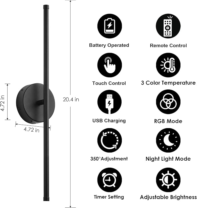 KARTOOSH Battery Operated Wall Sconces Set of Two, - Image 5