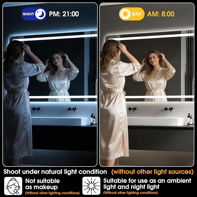 LED Bathroom Mirror, 48 x 36 Inch Anti-Fog Wall Mirror - Image 7