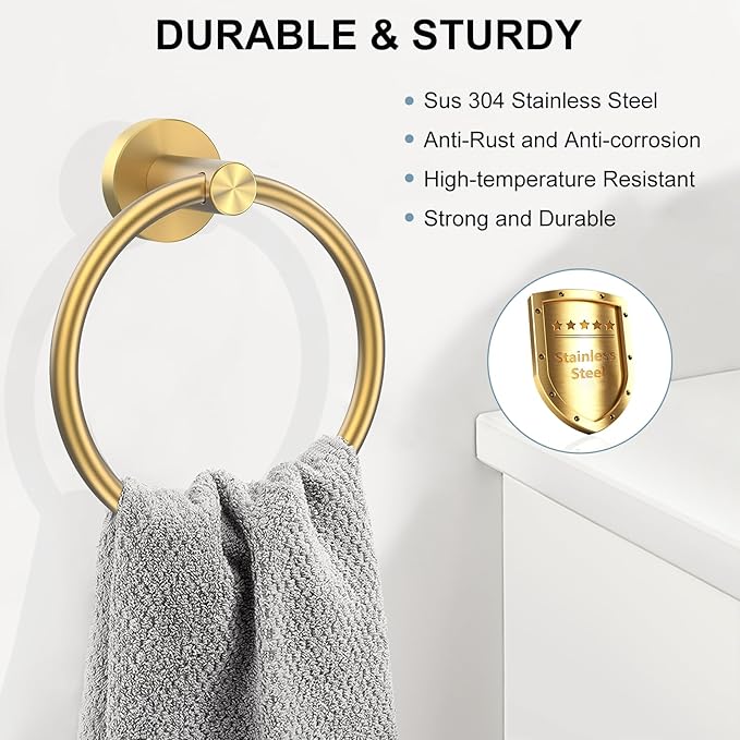 SetSail Towel Holder for Bathroom Wall Gold Towel Ring Stainless Steel Hand - Image 2